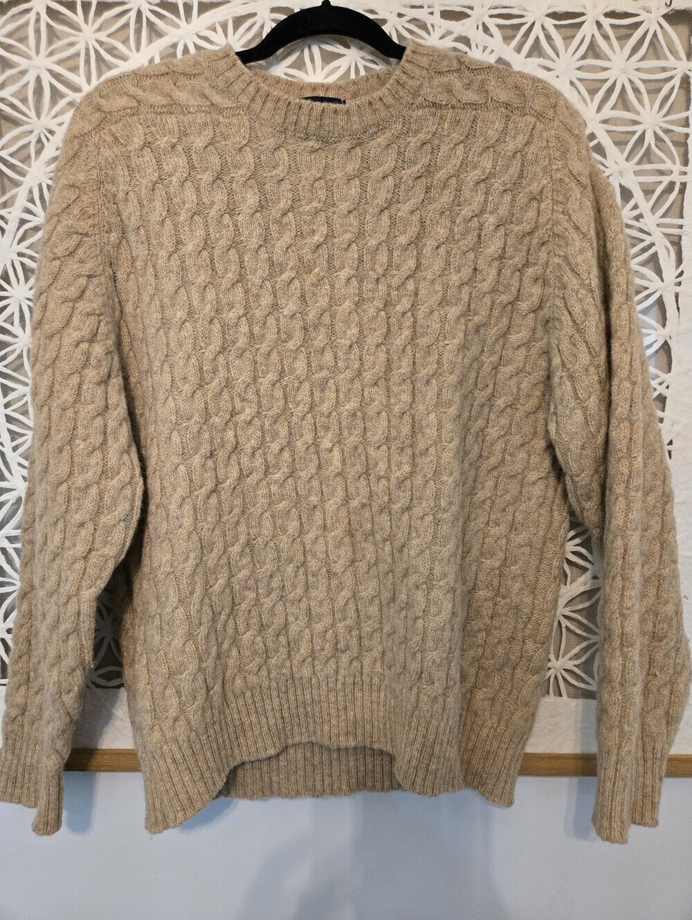 Vintage 90s Lands’ End Shetland Wool Sweater Beige Size L Made in Scotland